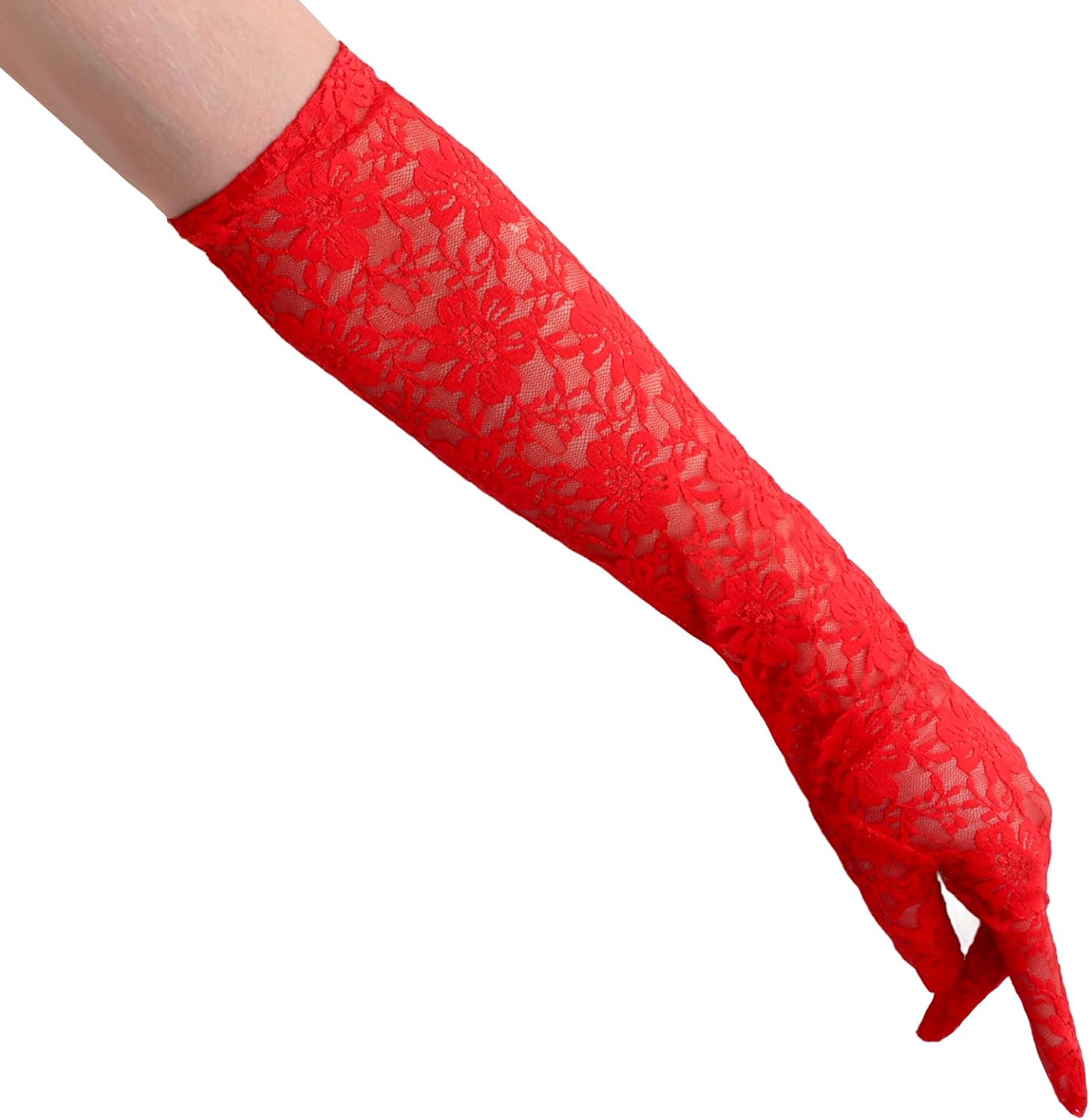 Lace Gloves Women, Tea Party Long Elegant Opera Lace Gloves Costume Floral Pattern Arm Elbow Length - 18.9in - Image 7