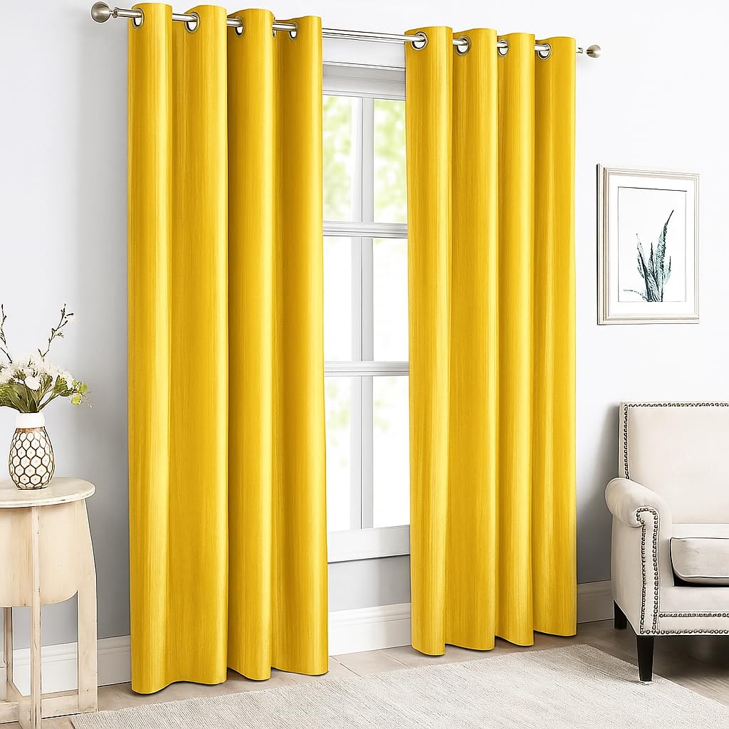 DEVSANG Polyester Texture Plain Eyelet Door Curtain 7 feet Long Pack of 1- Yellow