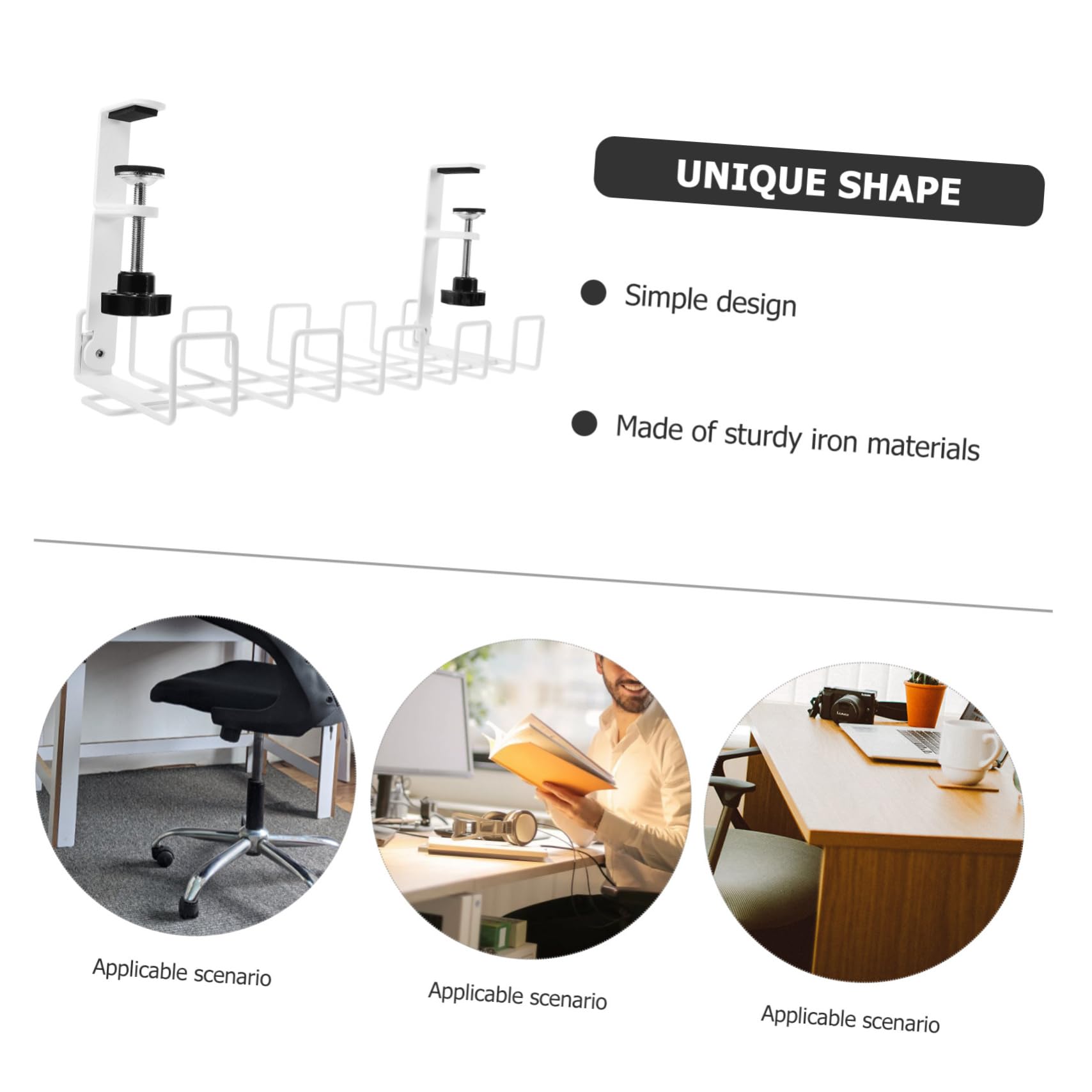 NUOBESTY Organizzatore Cavi Sotto Scrivania in Ferro Bianco, Supporto | Cavi e Alimentatori, Installazione Sotto Piano, Stile Semplice e Pratico