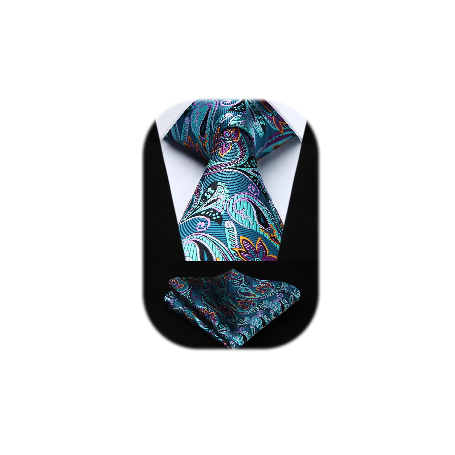 HISDERN Corbata Hombre Extra Largas 160CM de Cachemira Flores Corbatas Modernas Originales y Pañuelo de Bolsillo para Boda La Fiesta, XL