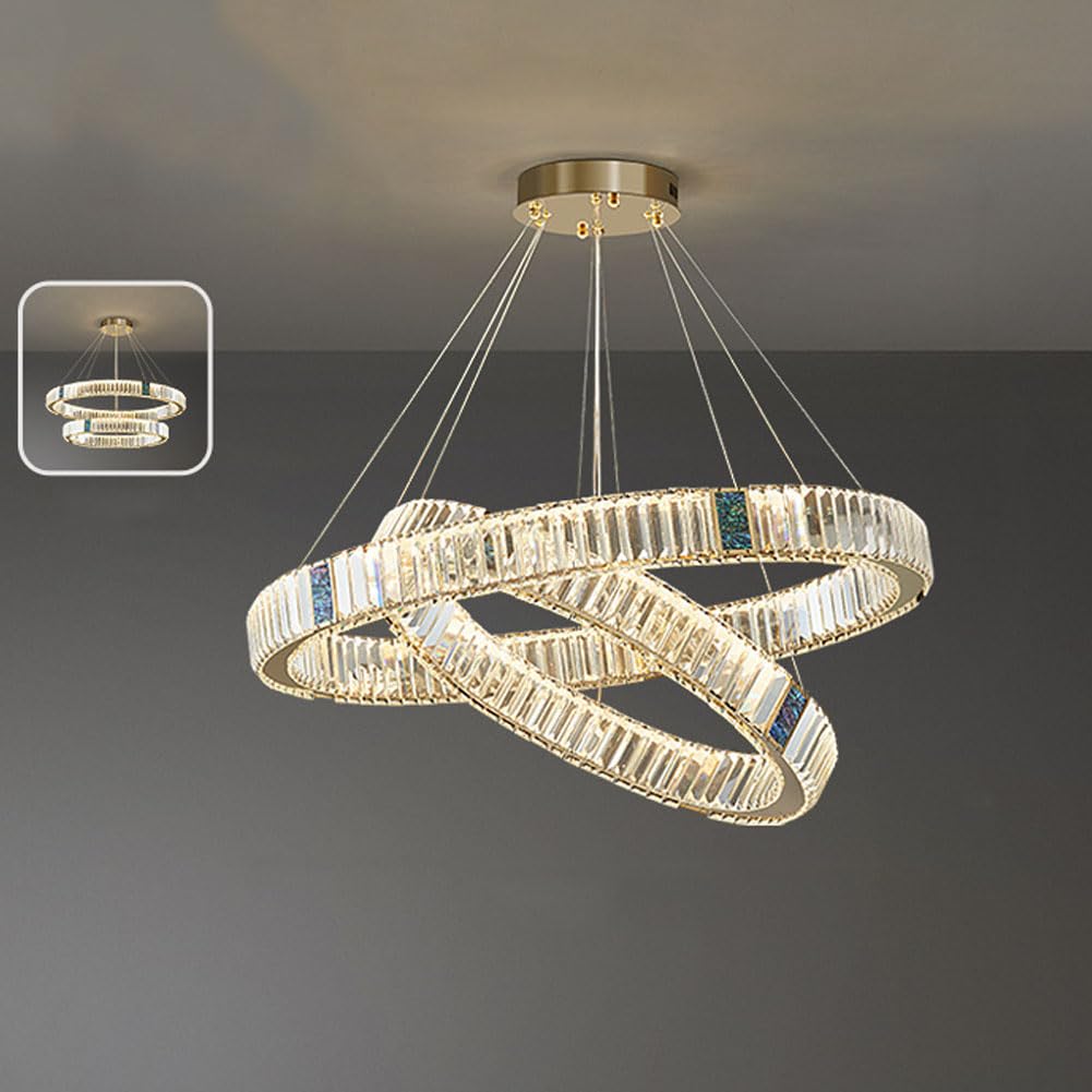 KXEcoLife LED Italian light luxury crystal chandelier, simple circle modern lamp, for living room bedroom dining lamps and lanterns,60+40cm
