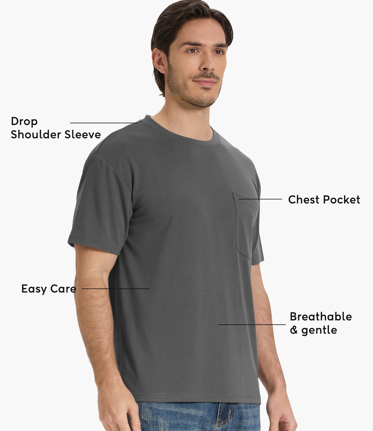 BAMBOO COOL Camisetas de bolsillo para hombre, pesadas, absorben la humedad, cuello redondo, camisetas de manga corta
