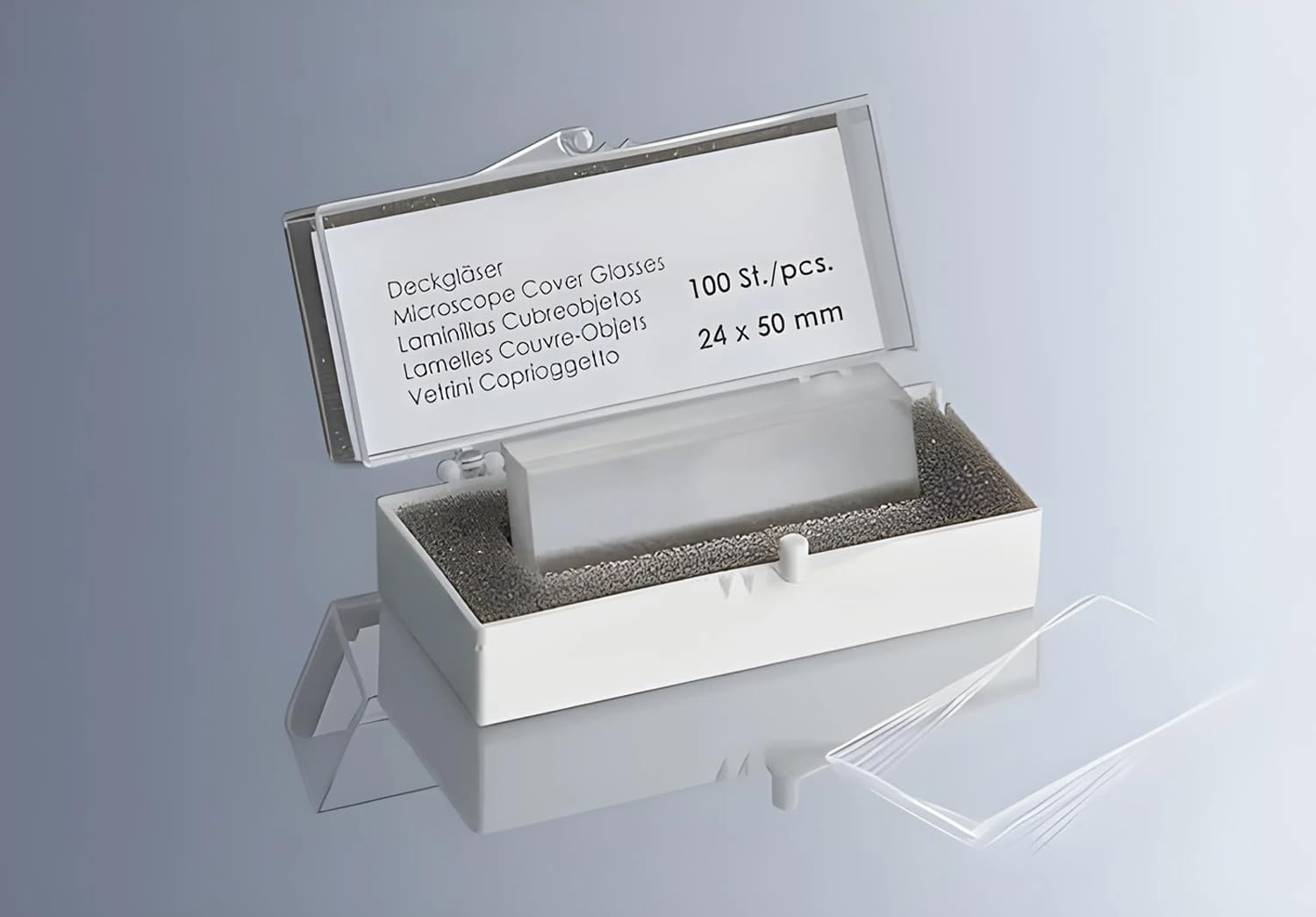 Marienfeld Borosilikatglas Rechteckig Deckgläs, Scharnierschachtel, 22 mm Tiefe, 30 mm Breite, 0.13-0.16 mm Stärke, 1000 Stück