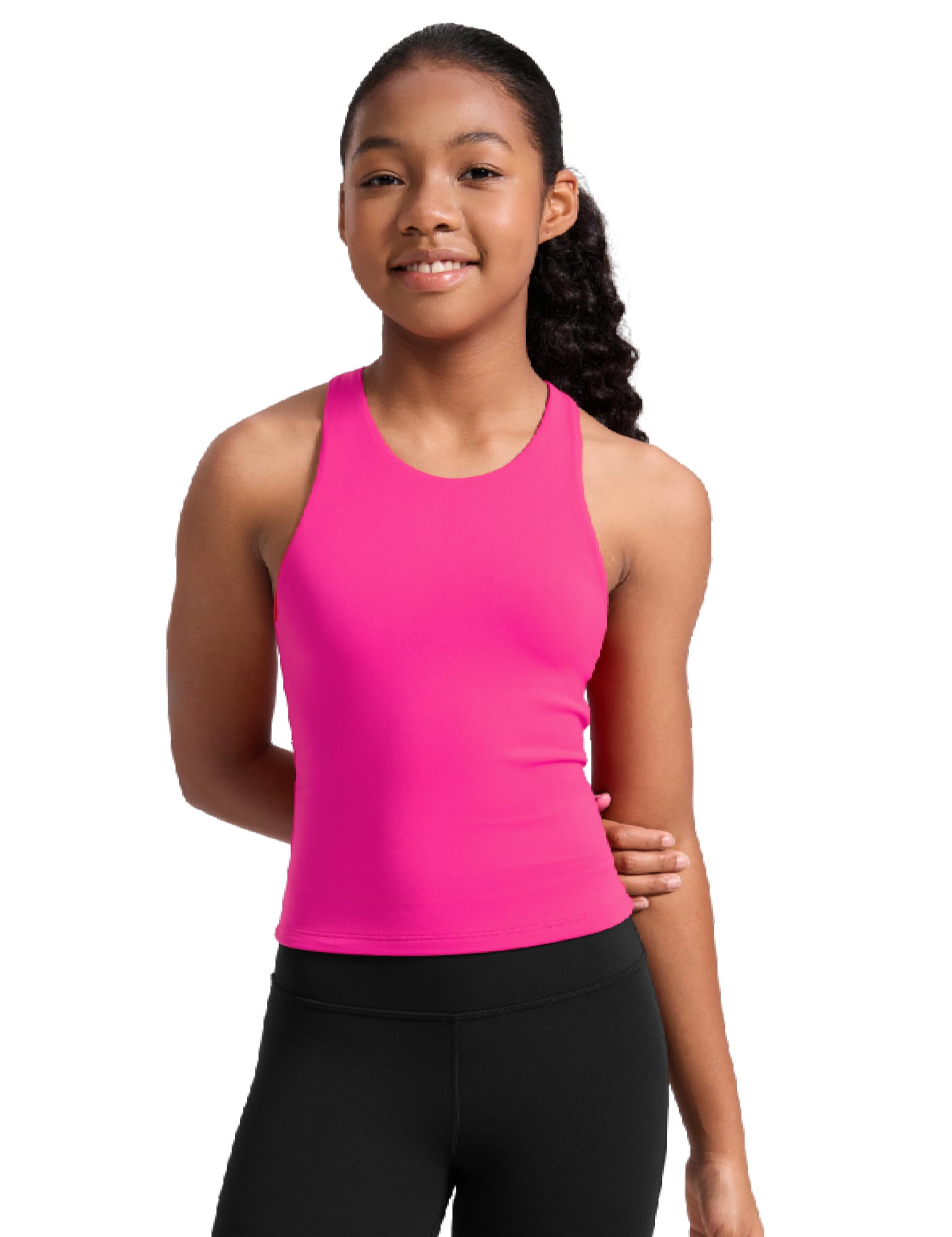 CRZ YOGA Mädchen Butterluxe Doppelt Gefüttert Tanktops Taillenlänge Hoher Hals Racerback Ärmellos Teenager Kinder Aktiv Lässig Tanzen