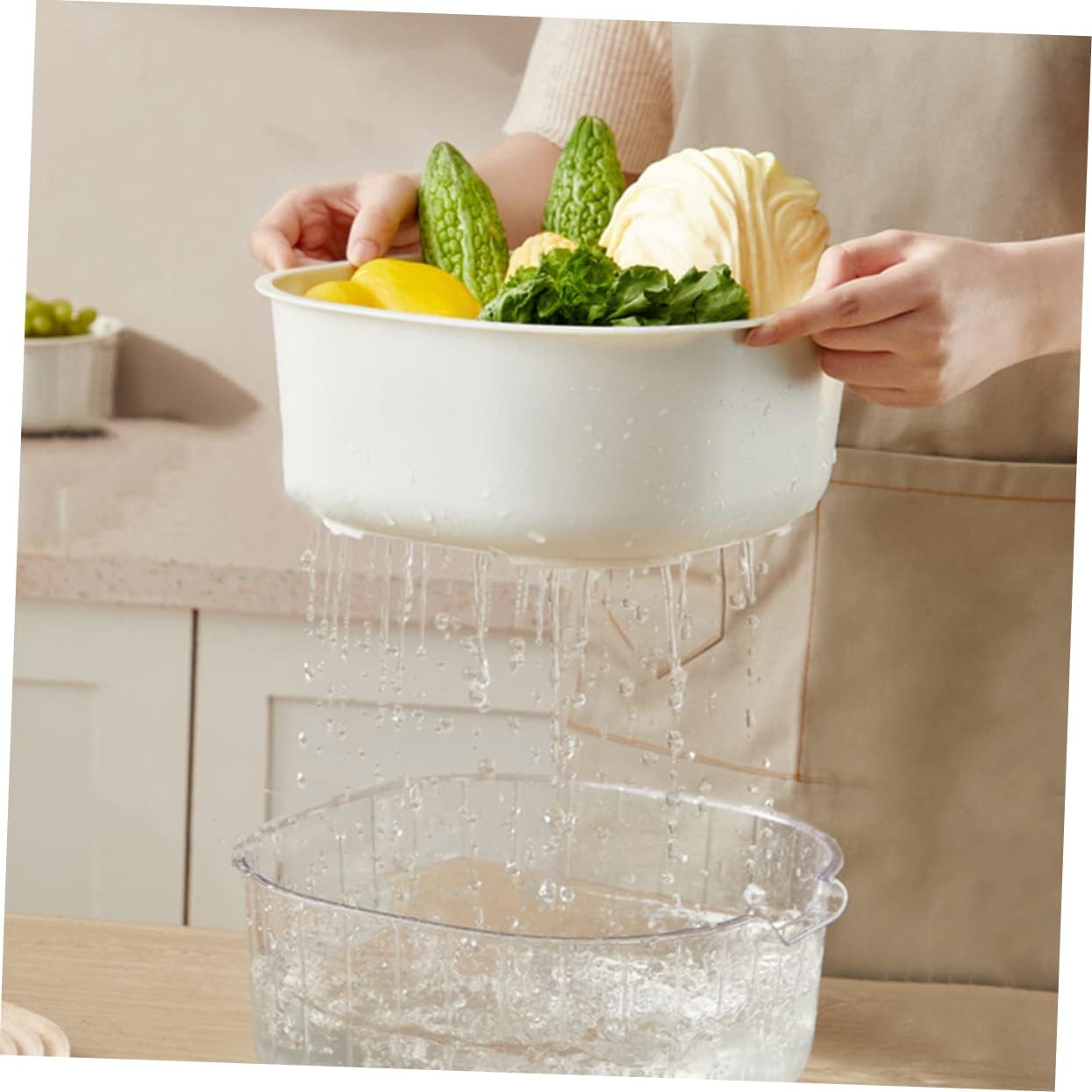 UPKOCH 3pcs Kitchen Drain Tool Double Vegetable Washing Basket Detachable Fruit Strainer for Water Removal