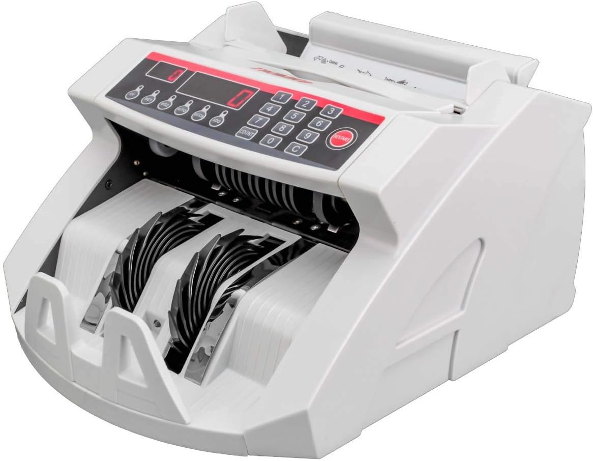 Rear view of the TOMATE MYC-03 Money Counter showing the power input and specifications label.