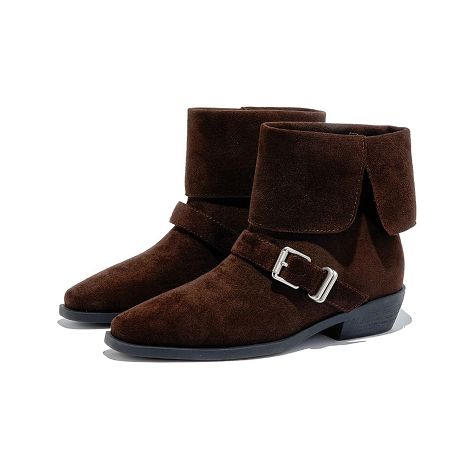 Womens Suede Pointed Toe Ankle Boots With Thick Heels And Low Heels Slip-On Buckle Ankle Boots Suitable For