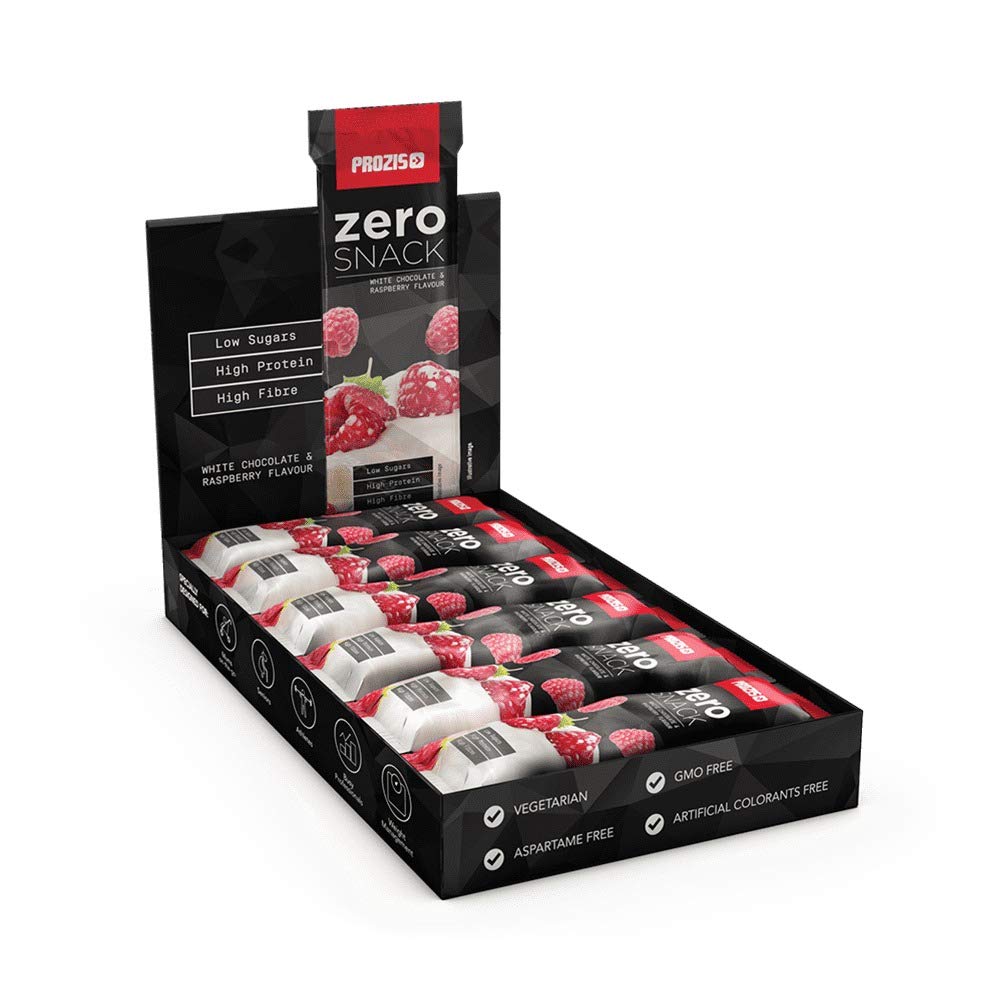 Prozis Zero Snack, 35 g, Cioccolato Bianco con Lamponi, Confezione da 12 Pezzi