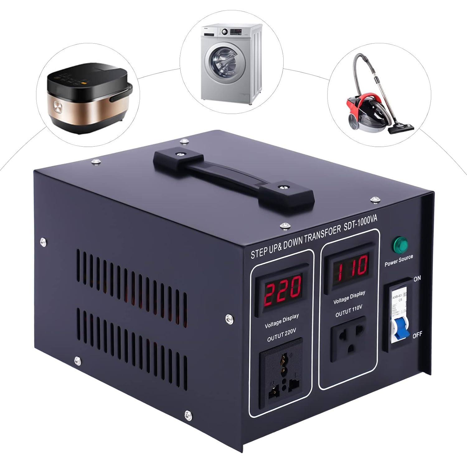 1000W Power Transformer Heavy Duty 220V to 110V 110V to 220V Step Up/Down Transformer with Converter and LED Digital Display, Voltage Transformer Converter for Home Office Black
