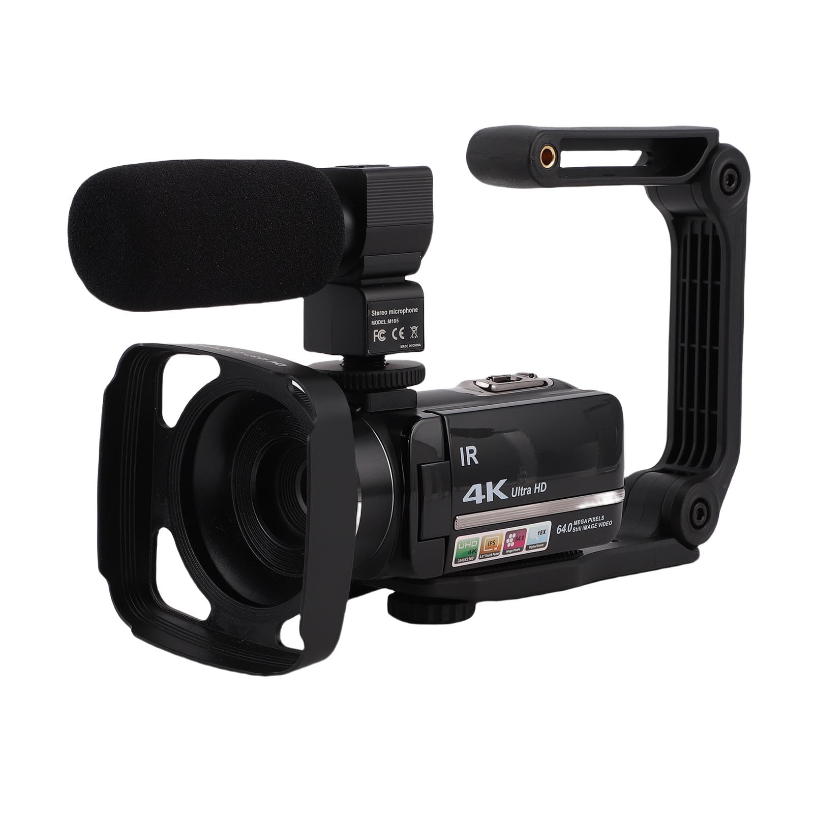 4k video camera camcorder with 18x digital zoom, 64mp uhd wifi vlogging camera recorder with microphone & stabilizer & remote & 32g card & 2 batteries