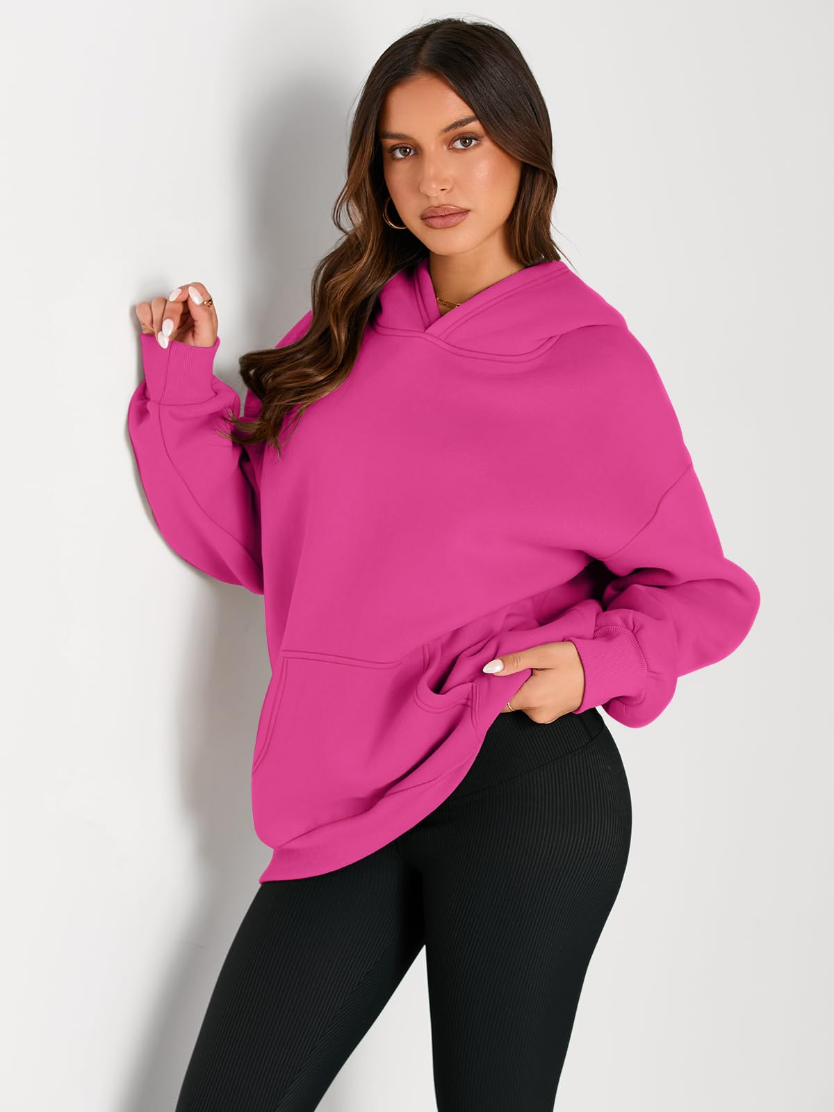 Trendy Queen Womens Oversized Hoodies Fleece Sweatshirts Fall Fashion Pullover Sweaters Winter Clothes: Hot Pink Large