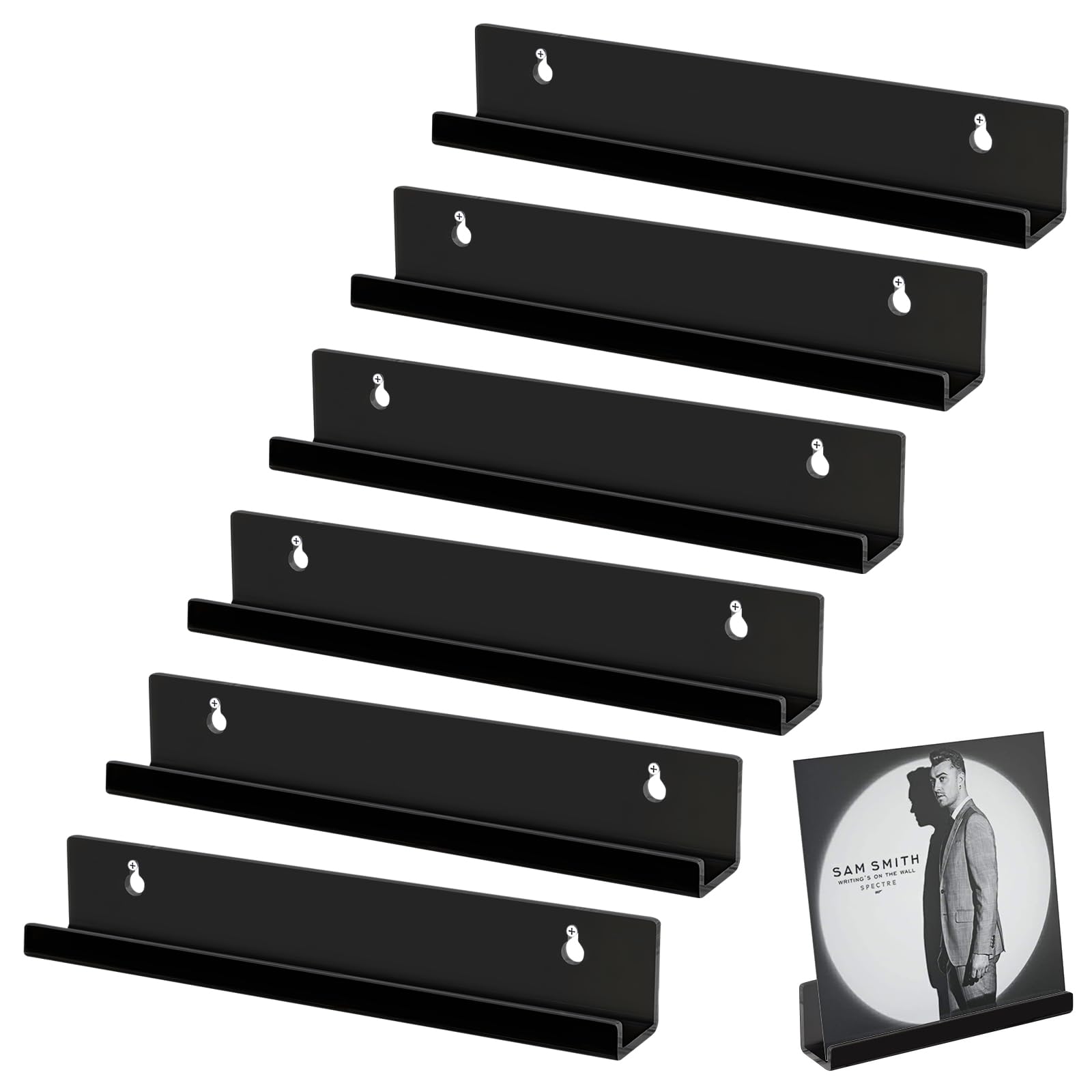 DBREAKS Porta Vinile da Parete, 6 Pezzi Supporto da Parete in Vinile, 10 * 3,5 * 2cm Porta vinili da Parete Acrilico, Scaffale per Dischi Vinile, Supporto da Parete per mensola in