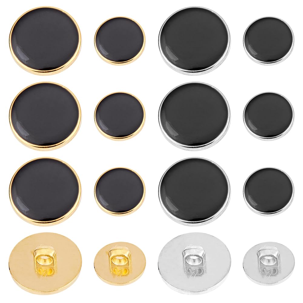 OLYCRAFT 80pcs Plastic Blazer Buttons Flat Shank Buttons 15mm 18mm 21mm 25mm Vintage Antique Suits Button Set Plastic Buttons for Blazer Suits Coats Uniform and Jacket - Black/Silver/Gold