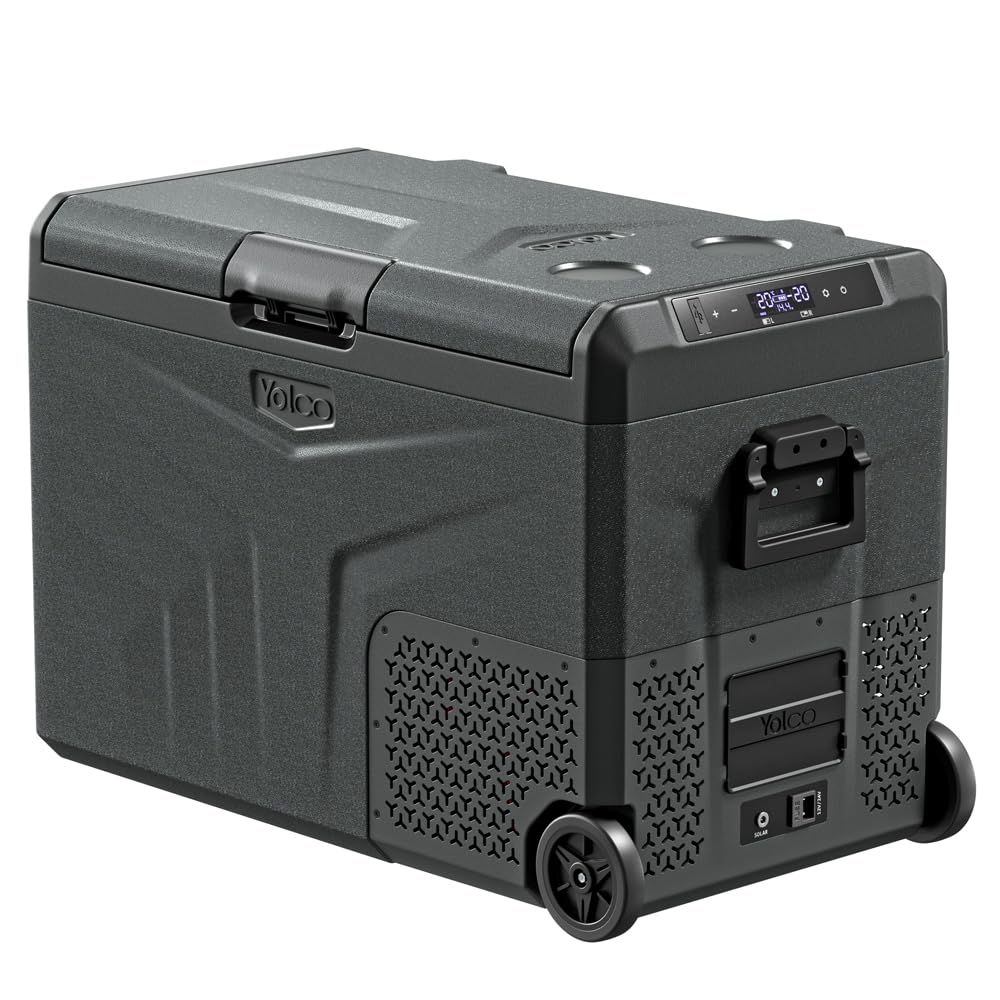 YOLCO TCX50 Carbon Dual-Zone kompresorowa lodówka podróżna 50 l – przenośna lodówka samochodowa z funkcją chłodzenia i zamrażania 12/24 V DC i gniazdkiem, do -20°C