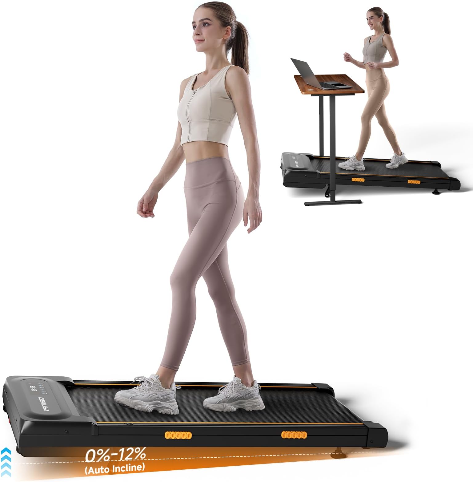 Walking Pad with Auto Incline, Under Desk Folding Treadmill with Remote Control and LED Display for Home Office, 3HP Portable Walking Jogging Running Machine, 300 LB Capacity