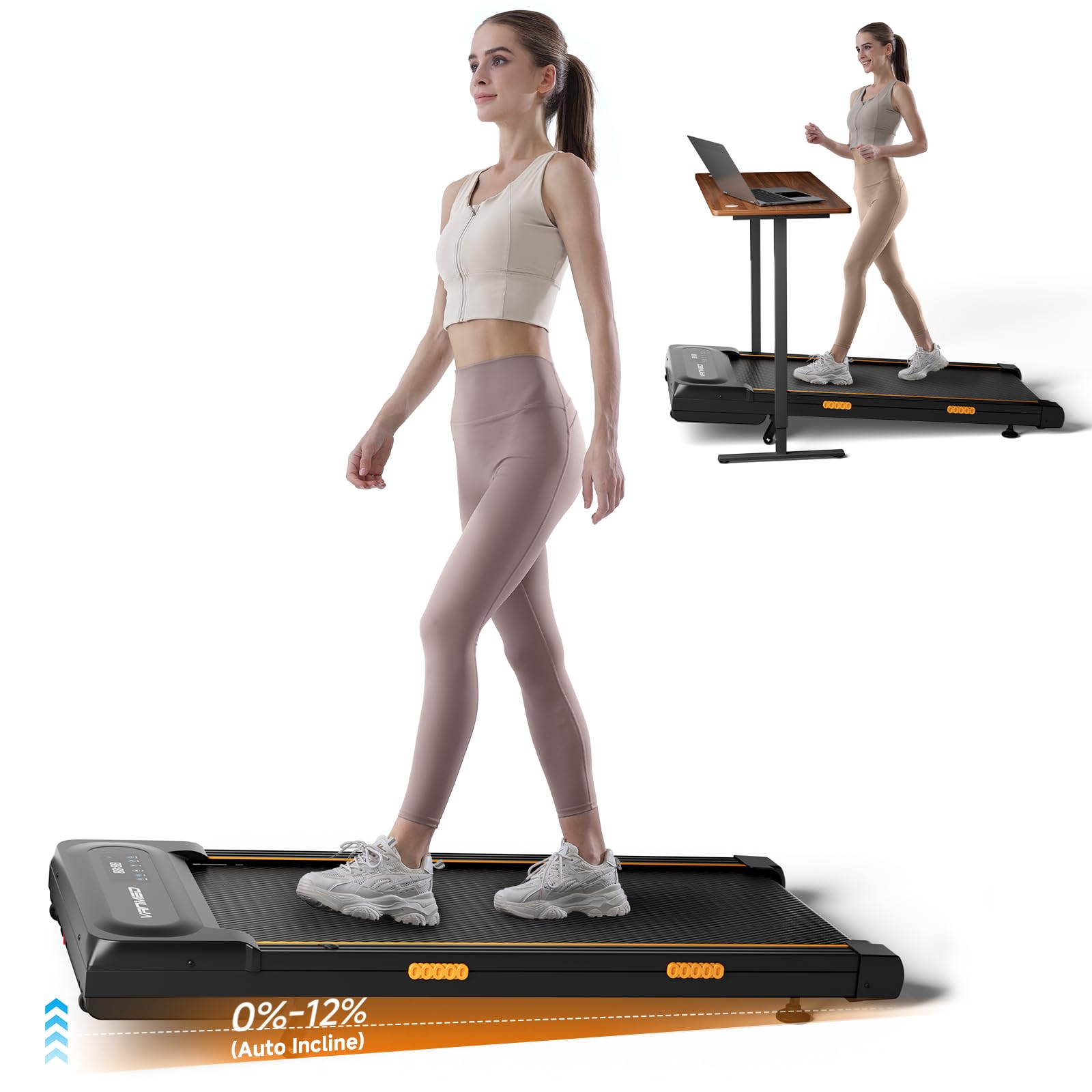 Walking Pad with Auto Incline, Under Desk Folding Treadmill with Remote Control and LED Display for Home Office, 3HP Portable Walking Jogging Running Machine, 300 LB Capacity