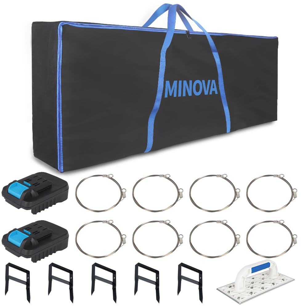 MINOVA MODELL7 PROFI Coupe-polystyrène professionnel 1300 mm Kit complet avec 8 fils de coupe, 5 grips en polystyrène, sac souple, support d'échafaudage, râpe abrasive + convertisseur de batterie