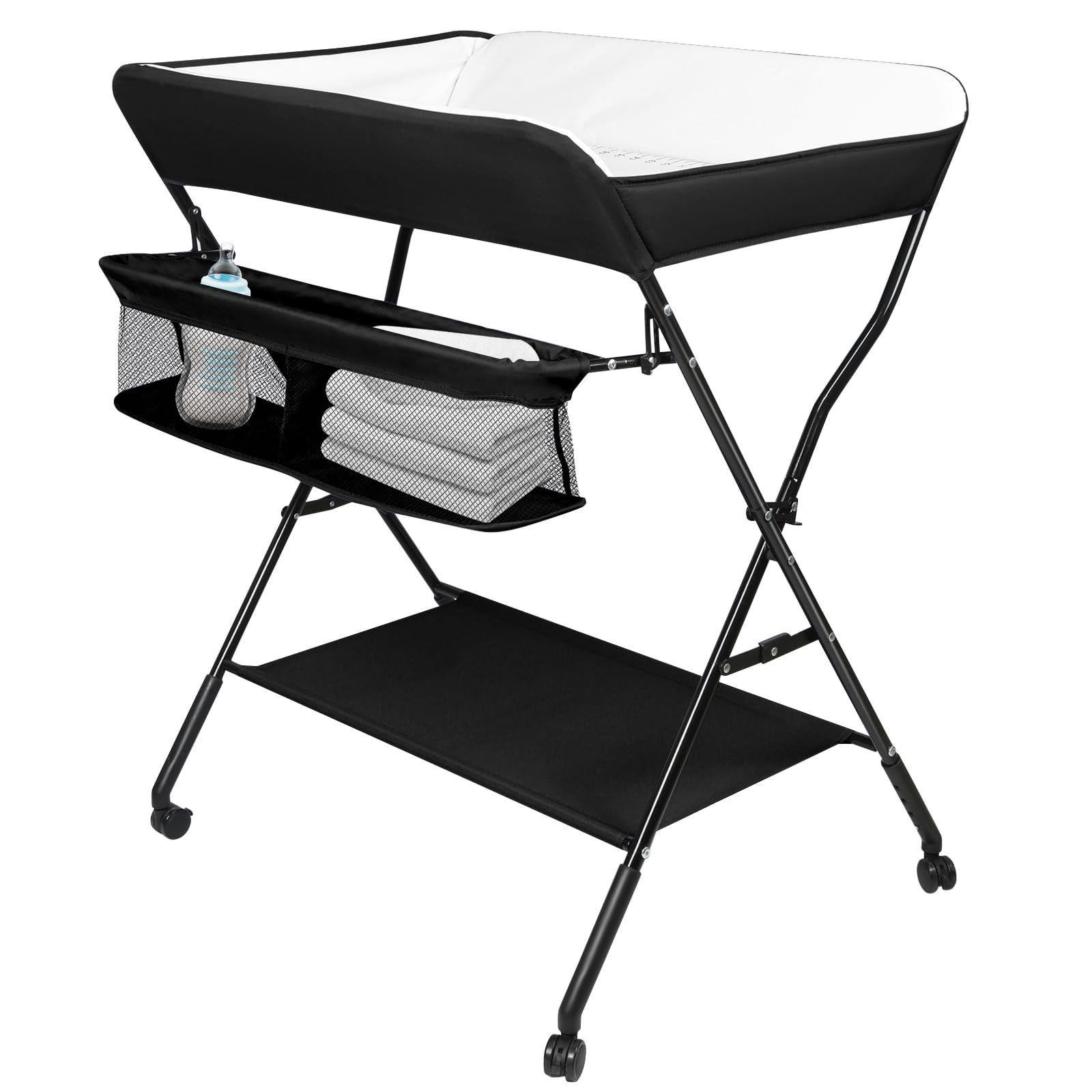 Combi fasciatoio, fasciatoio pieghevole, con fasciatoio, cintura di sicurezza e scomparti, salvaspazio e stabile, 80 x 66 x 98 cm (86 x 62 x 96 cm, nero)