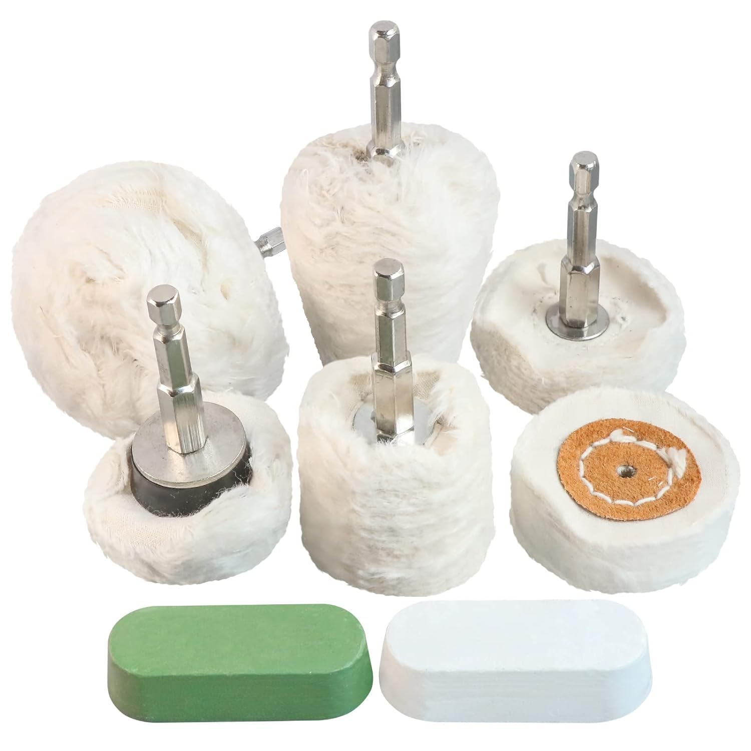 DIY Crafts Polishing Wheel, Buffing Wheel Polisher Kit with 1/4" Hex Shafts,Abrasive Wheels for Power-Operated Grinders for final polishing of interior, flat and irregular surfaces Pcs:- (8)-image-32