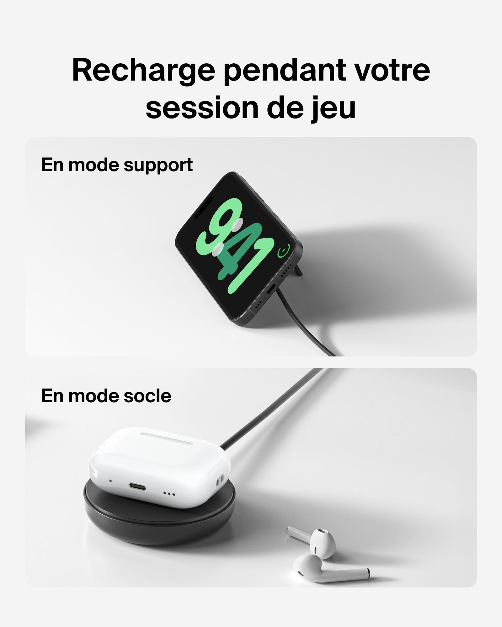 Belkin Station de Charge sans Fil, 15W, Certifié Qi2 et Compatible MagSafe, pour Tous Les modèles de l'iPhone 17, iPhone Air, iPhone 16, pour Les AirPods, etc., sans Adaptateur Secteur - Noir