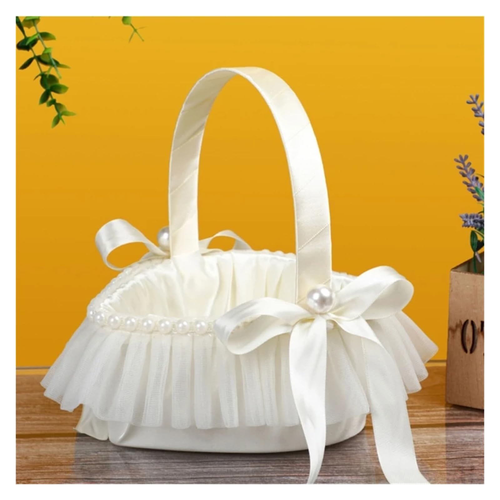 Hochzeitsblumenkörbe, Blumenkorb Beige Spitze Herzförmige Hochzeit
