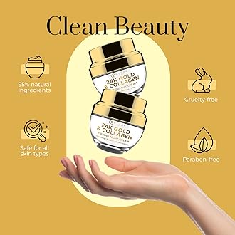 Clear Beauty 24K Gold & Collagen Day Night Moisturizer Set - Hydrating, Anti-Aging Cream, Natural Ingredients, Cruelty Free Korean Skin Care, All Skin Types - Value Pack