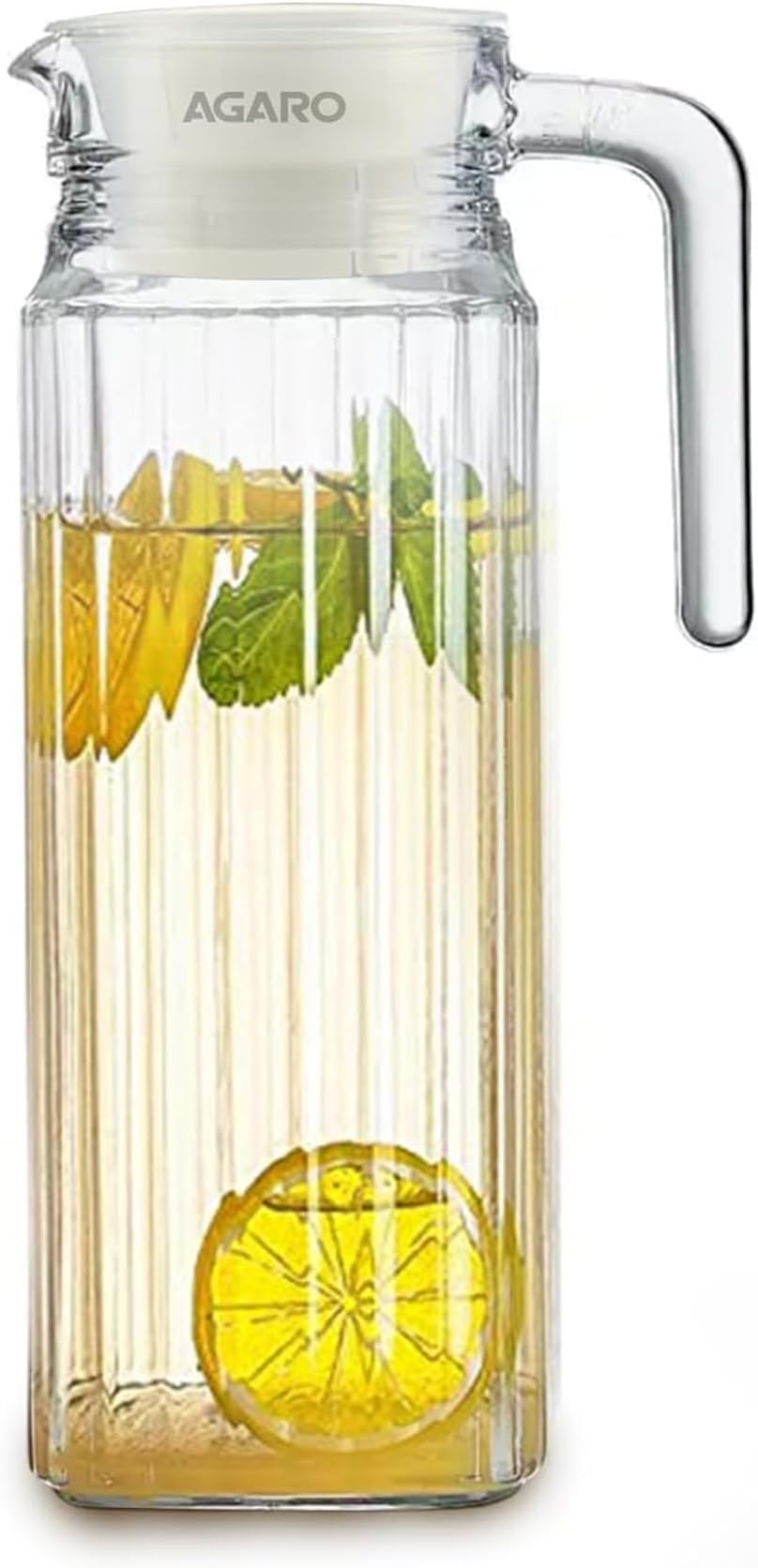 AGARO Elegant Glass Jug with Lid, 1.1L, Multipurpose Jug, Easy Pour Spout & Strong Handle, Transparent Beverage Carafe for Home, Office, Pitcher for Serve Water, Milk, Juice, Beverage, Lassi, Cocktail