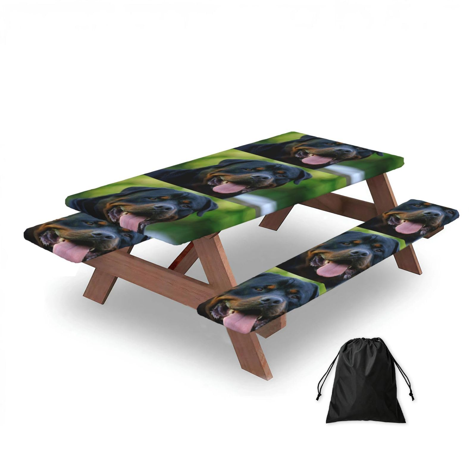 Dopklna As Picture Rottweiler, Picnic Table Cover With Bench Covers -Waterproof Elastic Fitted Tablecloth For Garden Camping Patio 76X152cm
