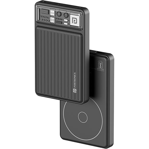 Portronics Luxcell Wireless Mini 10k 10000mAh 15W Magnetic Wireless Fast Charging Nano Power Bank with 22.5 Wired Output Compatible with iPhone 12 & Above & Other QI Enabled Devices(Black)