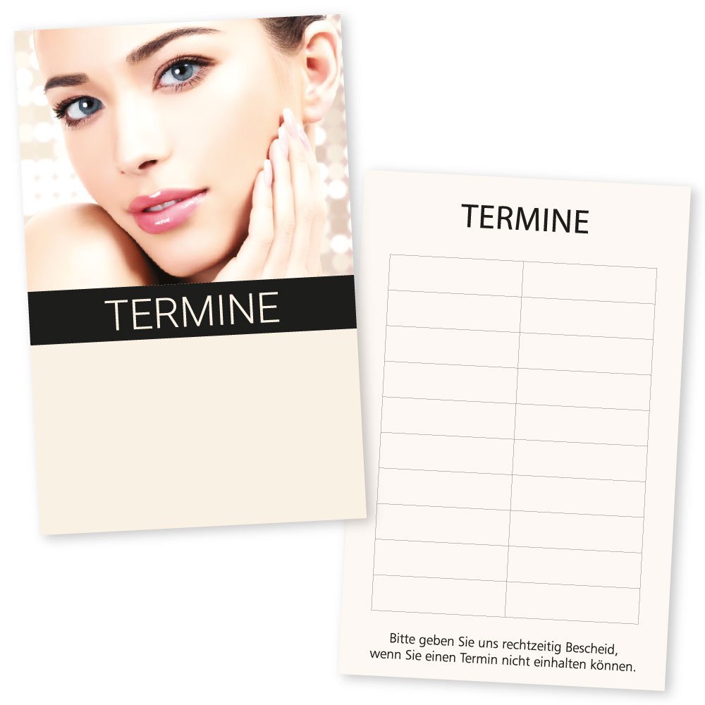 500 tarjetas de visita Beauty Gold con 10 citas y superficie de sello en la parte delantera.