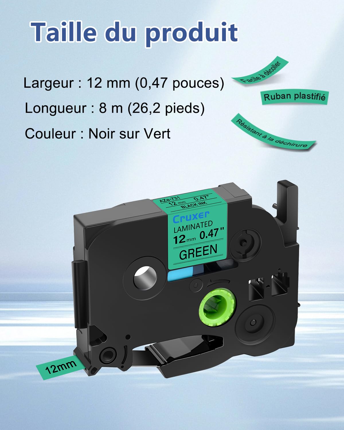 Cruxer Lot de 20 Compatible TZE-731 pour P-touch Noir sur Vert 12 mm