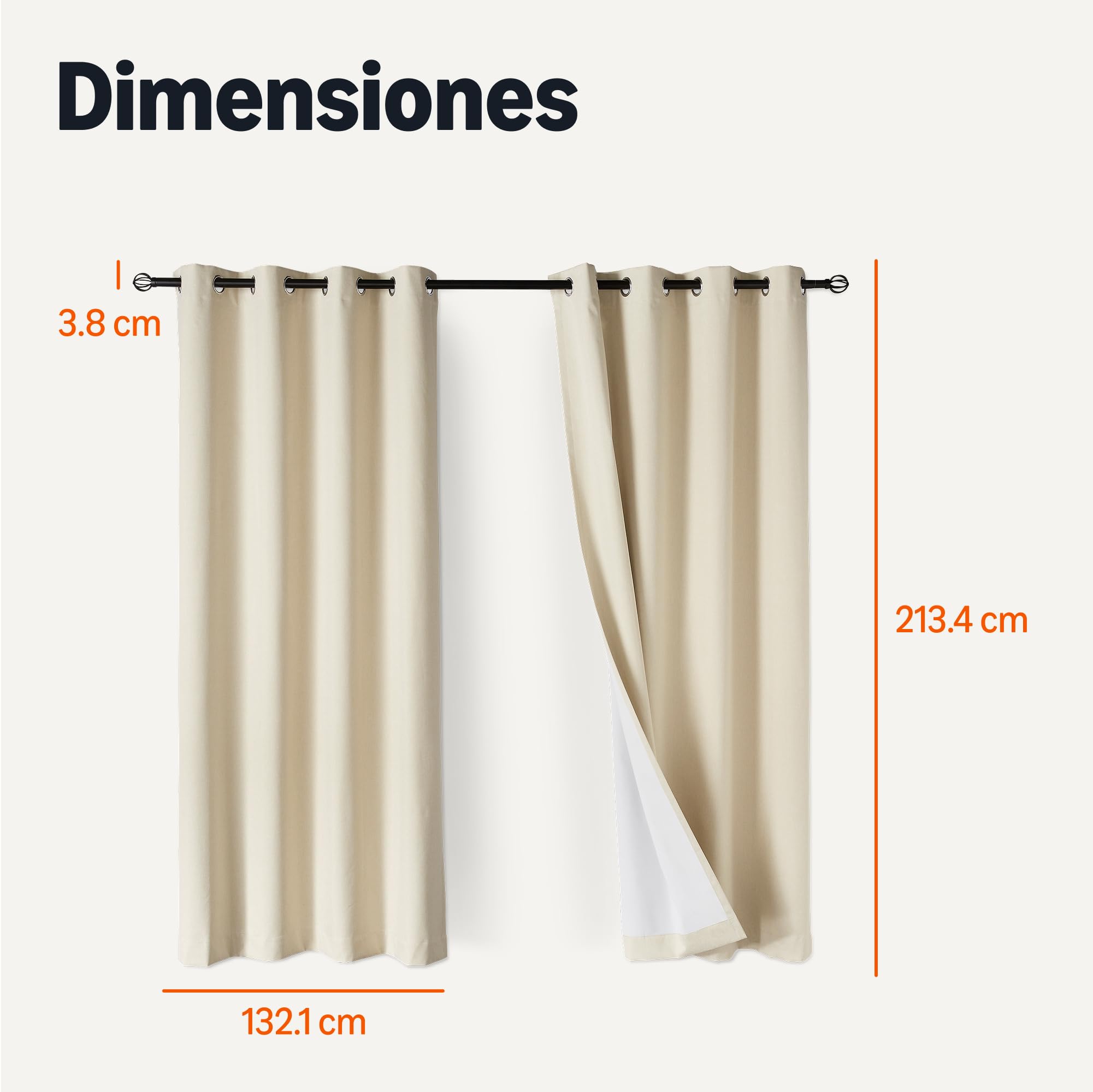 Amazon Basics Cortinas 100% Opacas con Ojales, Pack de 2 Unidades, 132 x 213 cm, Beige