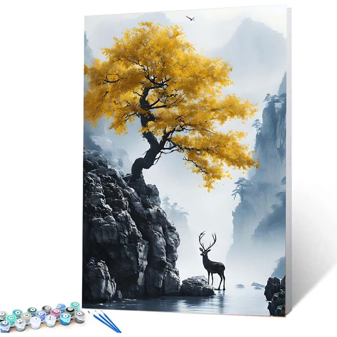Amazon.co.jp: 油絵 数字による油絵 ツリー 鹿 DIY 数字でペイント