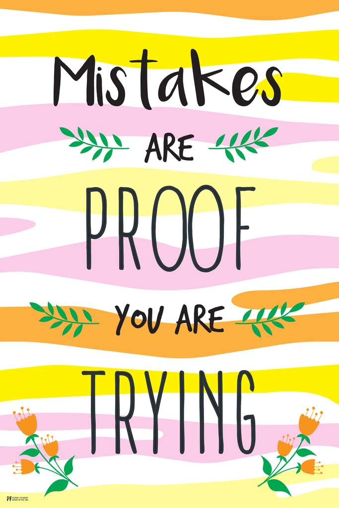 Growth Mindset Mistakes Proof Trying Classroom Decoration Motivational Class Rules Floral Cool Wall Art Print Poster 12x18