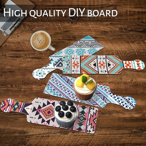 Image of 4 Pcs Diamond Art Painting Tray Board for Adults, DIY Crystal Rhinestones Diamond Art Board for Dining Table, Dessert Display Indoor Kitchen Dining Table Decoration New Year Gift (Mandala Ripple)