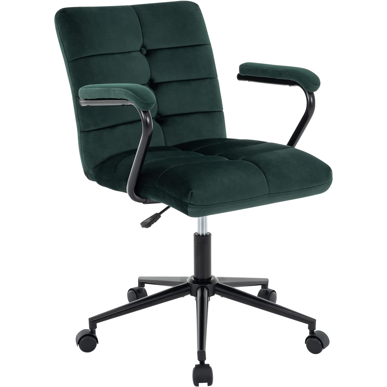 MFD LIVING Velvet Home Office Desk Chair, Upholstered Adjustable Swivel Task Chair with Wheels, Tufted Mid-Back Computer Chair with Arms, for Study
