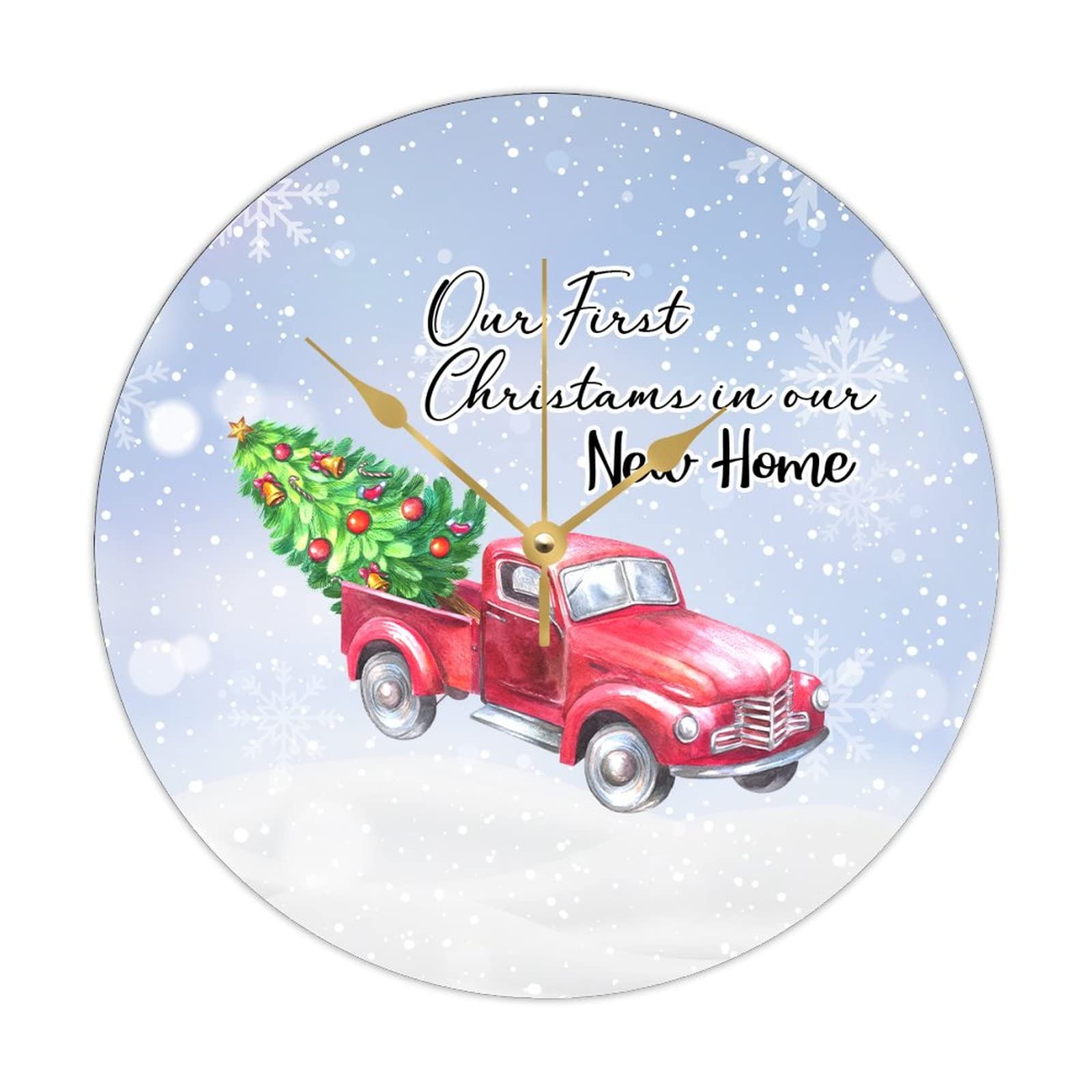 Horloge ronde bois 38cm décoration de Noël et camion rouge