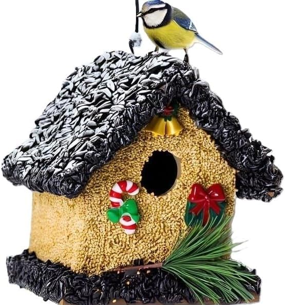 Seeded Birdhouse for Ouside, Wood Bird Houses Covered with Wild Birdseeds, Birdseeded Bird Feeders for Outside Hanging, Pole Mountable