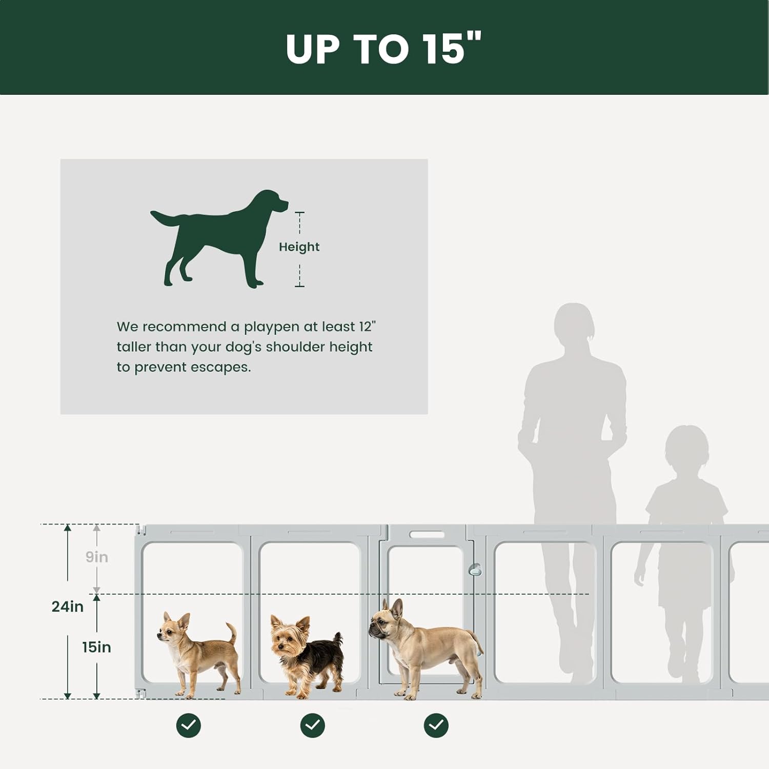 Clear Acrylic Dog Playpen - 33.4 x 33.4 Inch, 24" H 8 Planes Transparent Dog Fence Indoor, Sturdy Pet Pen for Puppy/Small Dog/Rabbit/Pig, Easy Assemble & Cleaning Plastic Whelping Box Enclosure, Grey