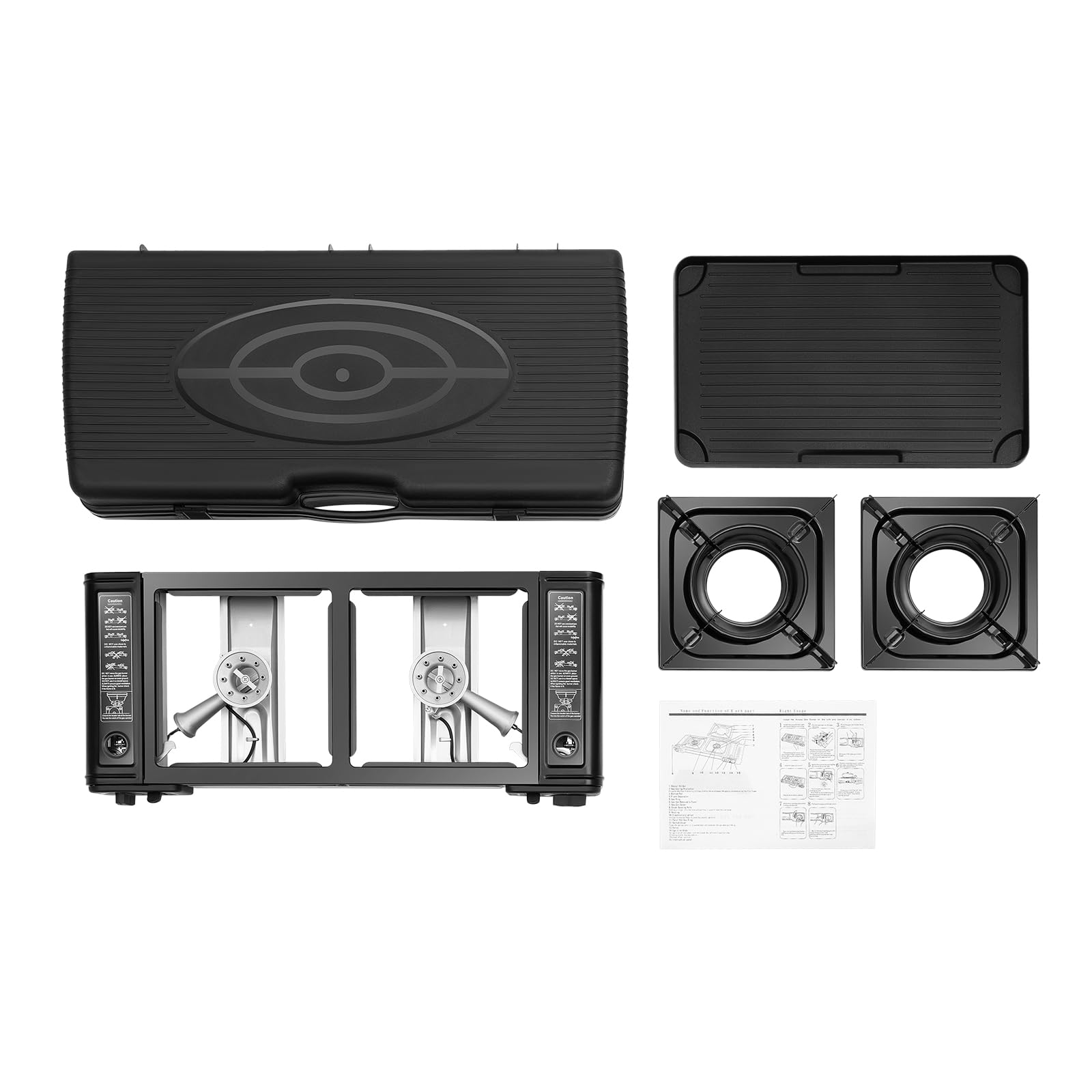 Réchaud à Gaz Camping 2 Feux Portable avec Plaque de Cuisson et Mallette Transport