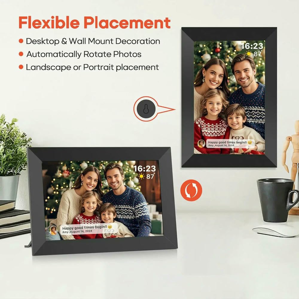 Cadre Photo numérique Cadre Photo numérique WiFi Intelligent de 10,1 Pouces, 32 Go/64 Go, avec écran Tactile IPS HD 1280 x 800, montable au Mur(White Built in 32gb,US Plug)