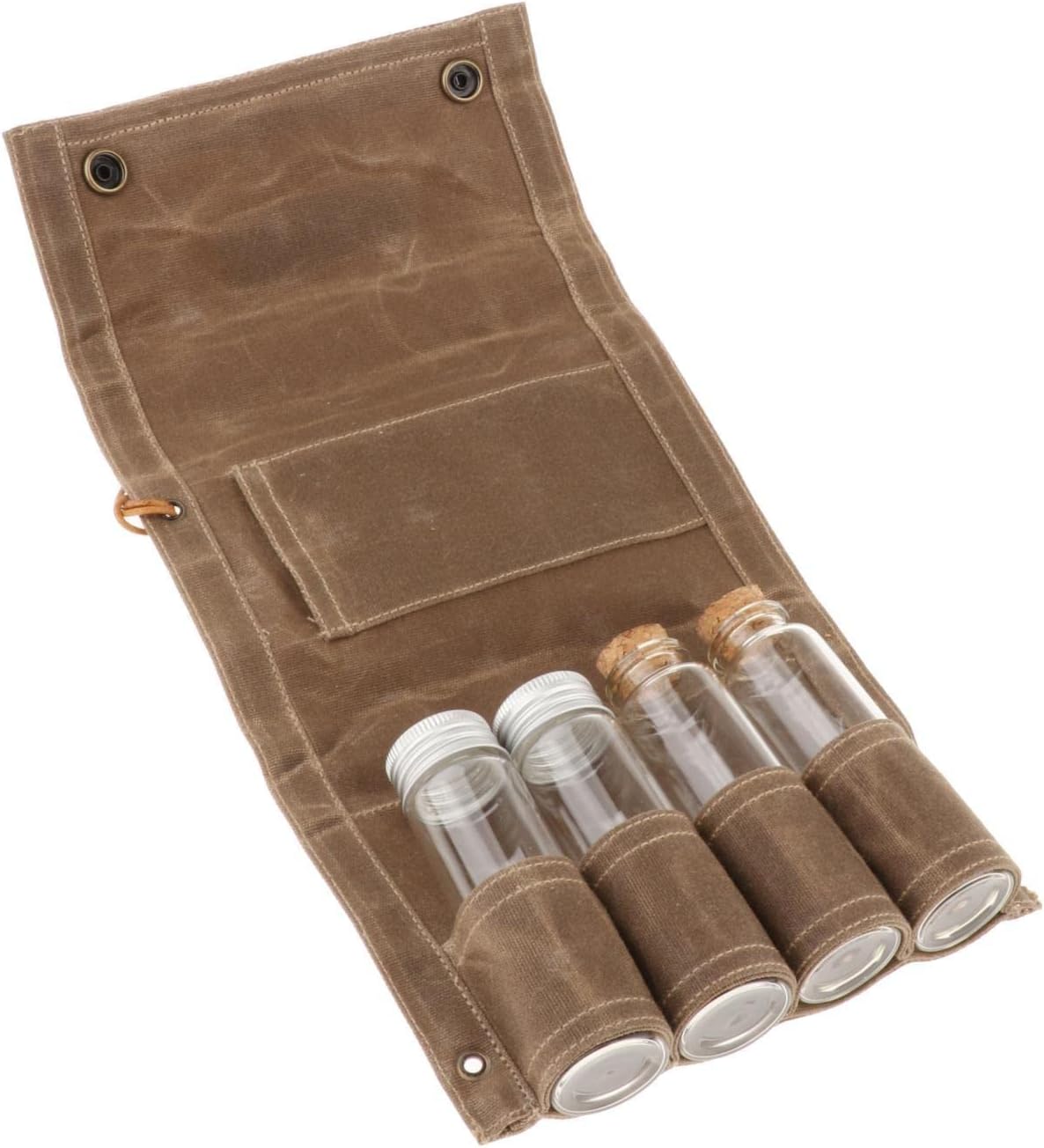 4/9 Pcs Picnic Travel Spice Bottle Glass Jars Set with Soft Cork Bag - Portable Outdoor Seasoning Container Organizer for Camping BBQ Hiking Fishing - 4pcs Khaki