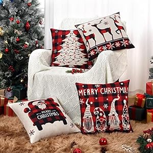 CAROMIO Buffalo Plaid Christmas Pillow Covers 18x18 Inch Set of 4 Black and Red Gnomes Throw Pillow Cases Winter Holiday Outdoor Decorations Deer Xmas Tree Santa Claus Cushion Covers for Sofa Couch CAROMIO Buffalo Plaid Christmas Pillow Covers 18×18 Inch Set of 4 Black and Red Gnomes Throw Pillow Cases Winter Holiday Outdoor Decorations Deer Xmas Tree Santa Claus Cushion Covers for Sofa Couch
