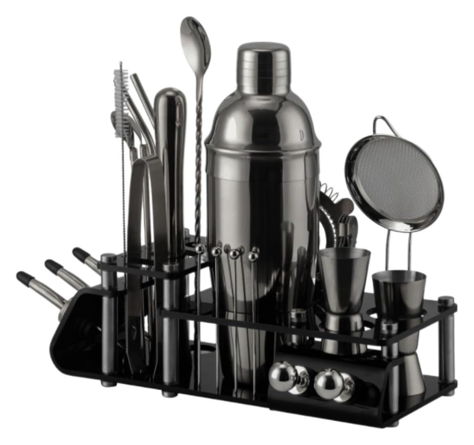 Cocktail Shaker Set, Barkeeper Kit, 24 stücke Cocktail Set Shaker Mixer Edelstahl Trinken Machen Kit for Home Bar Verwenden(Black)
