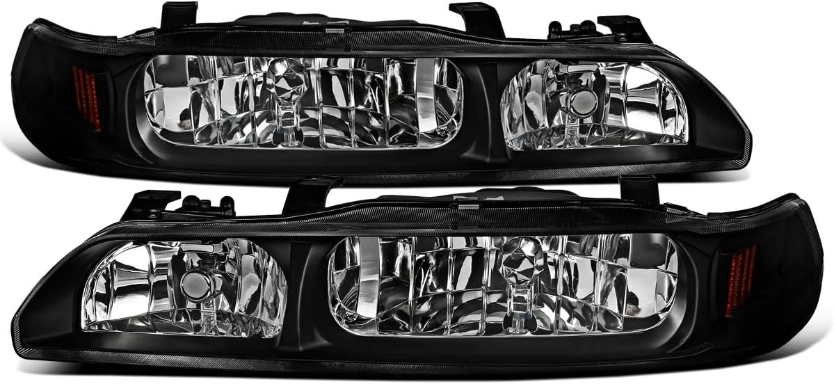 Ronnin - Fits 1990-1993 Acura Integra Sedan Coupe Headlights + Corner Parking Signal Lamps Replacement Assembly Pair | JDM Black
