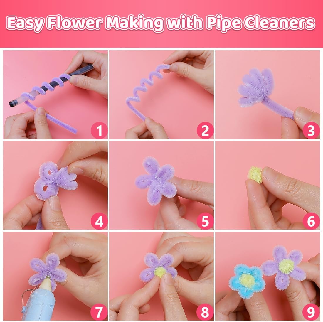 IOOLEEM Pipe Cleaners,200pcs in 7 Colors, Pastel Pipe Cleaners, Macaron Candy Colors, Chenille Stems for Art and Craft Projects, Flower DIY Decorations