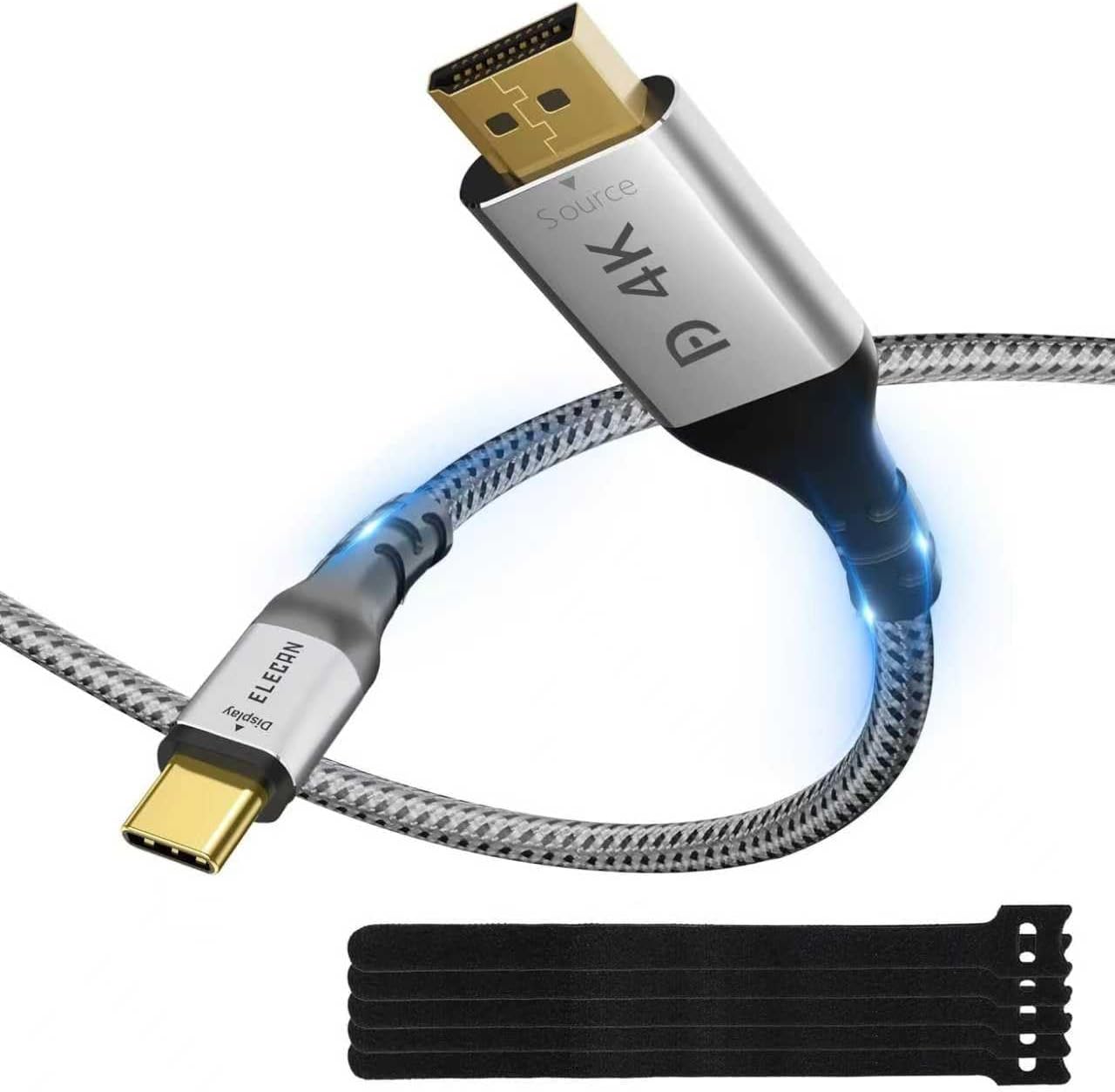 Elecan Uni-Directional DisplayPort to USB-C Adapter Cable 25 Ft 4K@60Hz 2K 1080P, No USB Power Needed, Display Port DP Converter for Touch,iPad,Mac,Portable Monitor,VR/XR/AR+Ties-NOT USB C to DP