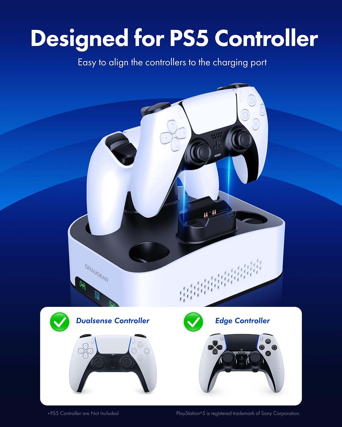 GRAUGEAR Disco rigido esterno da 4TB con base di ricarica per PS5 e PS5 Slim dual controller, USB-C, formattato per PS5 e PS5 Slim