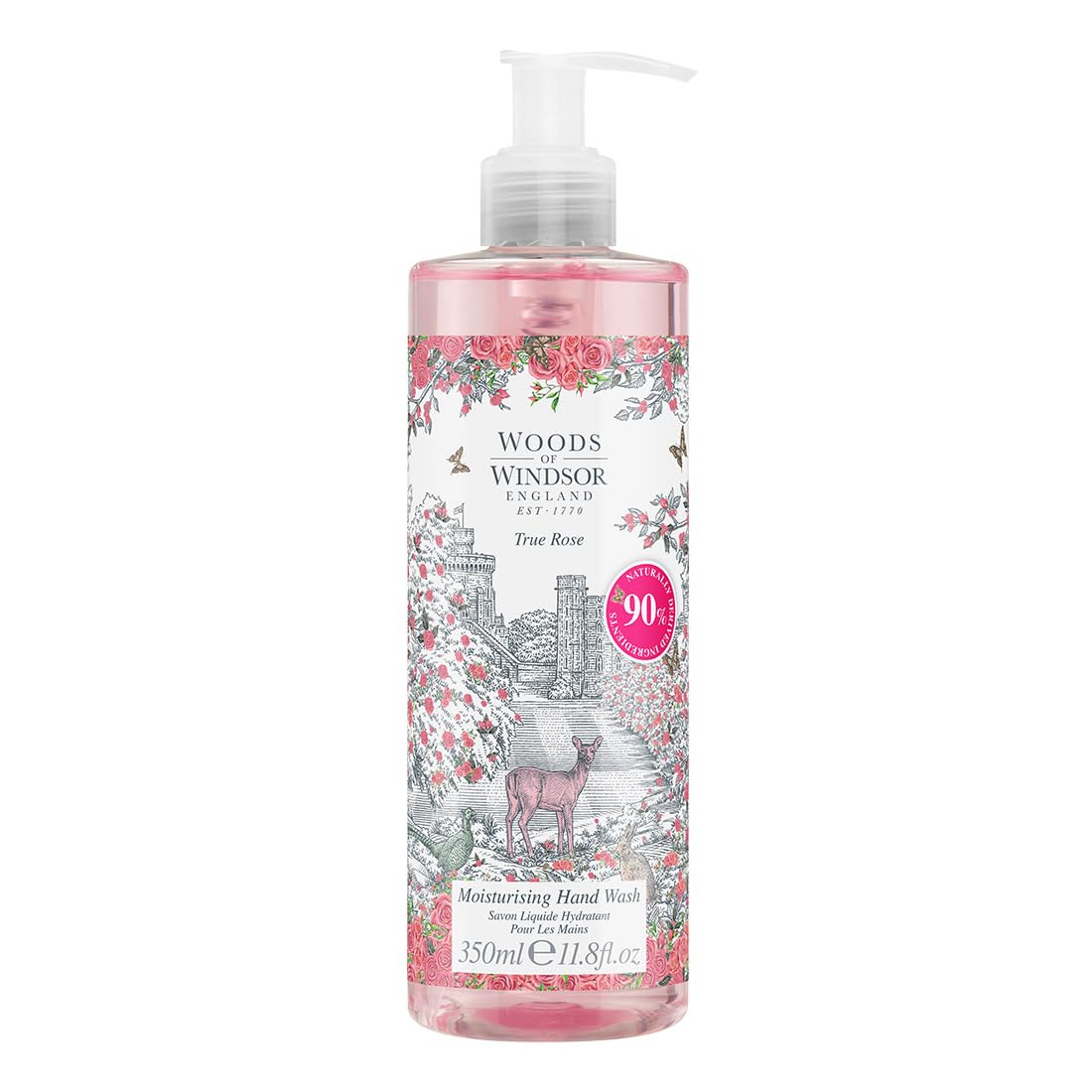 Rose Hand Wash, Liquid Hand Soap with Pump to Help Soften and Moisturise Skin, True Rose Scent 350ml