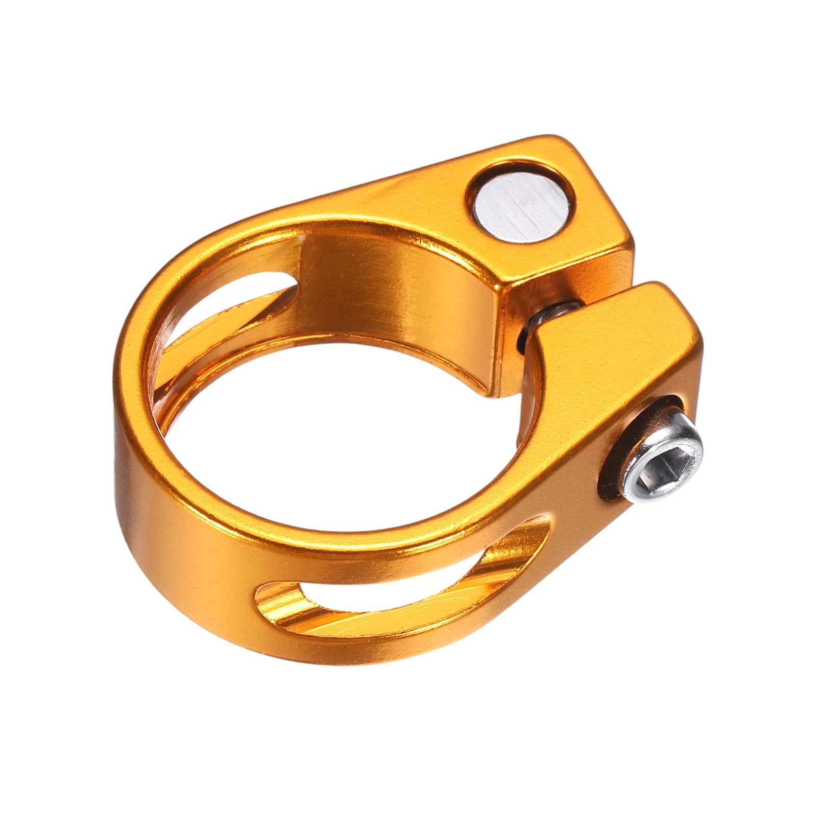 sourcing map Bike Seat Post Clamp, 28.6mm Aluminum Alloy Bicycle Seat Post Clamp Quick Release Tube Clip for 25.4mm Mountain Road Bike Tube, Gold